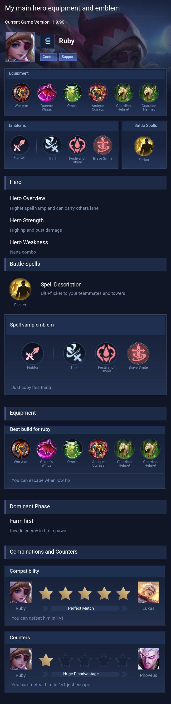 My main hero equipment and emblem