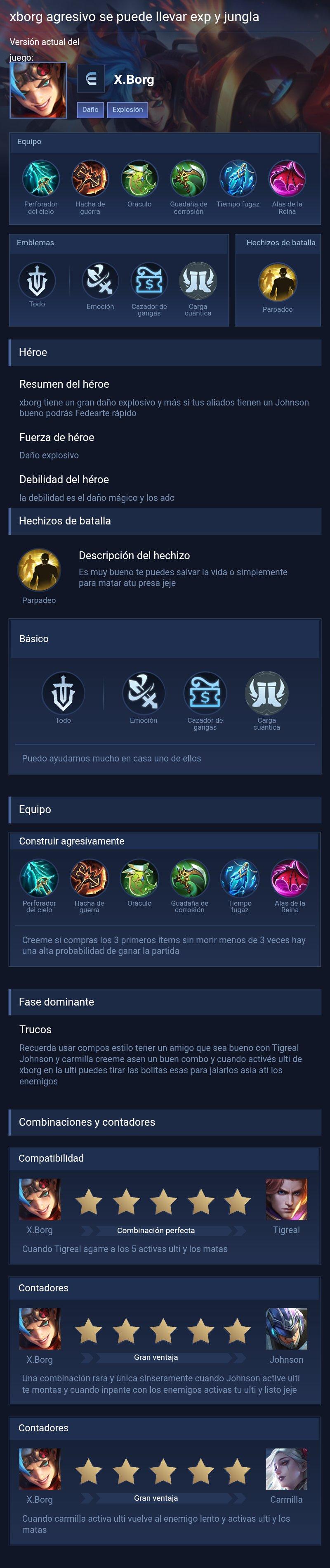 xborg agresivo se puede llevar exp y jungla