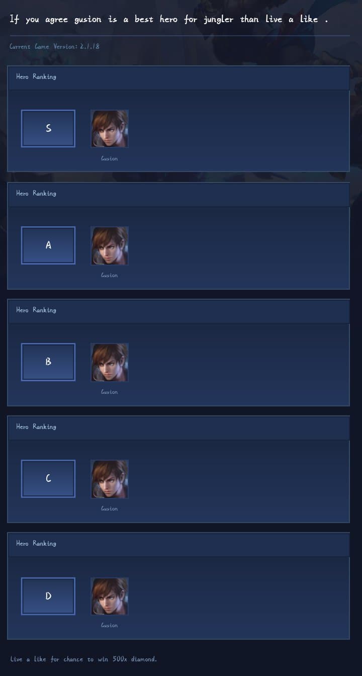 If you agree gusion is a best hero for jungler than live a like .