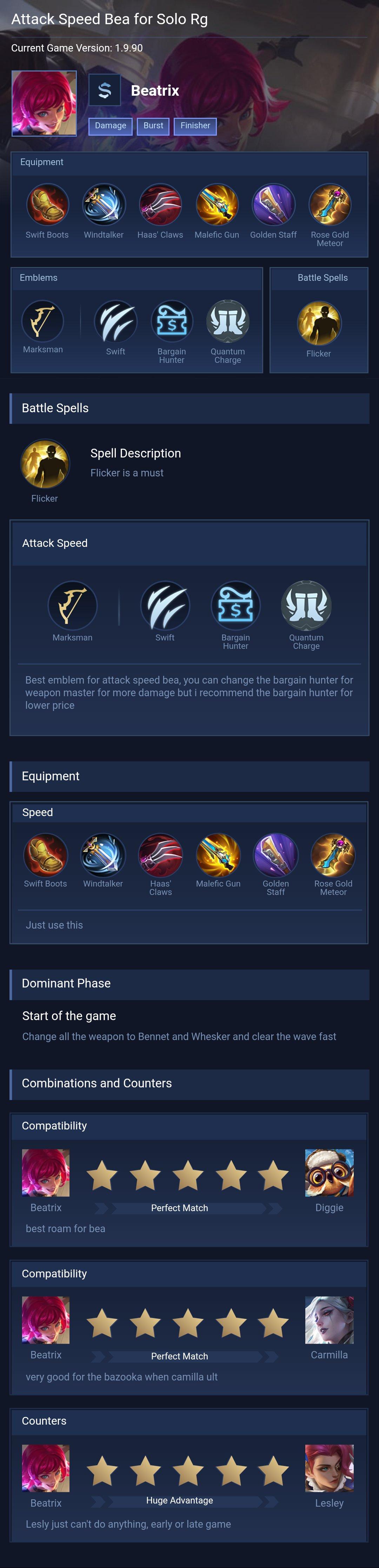 Attack Speed Bea for Solo Rg