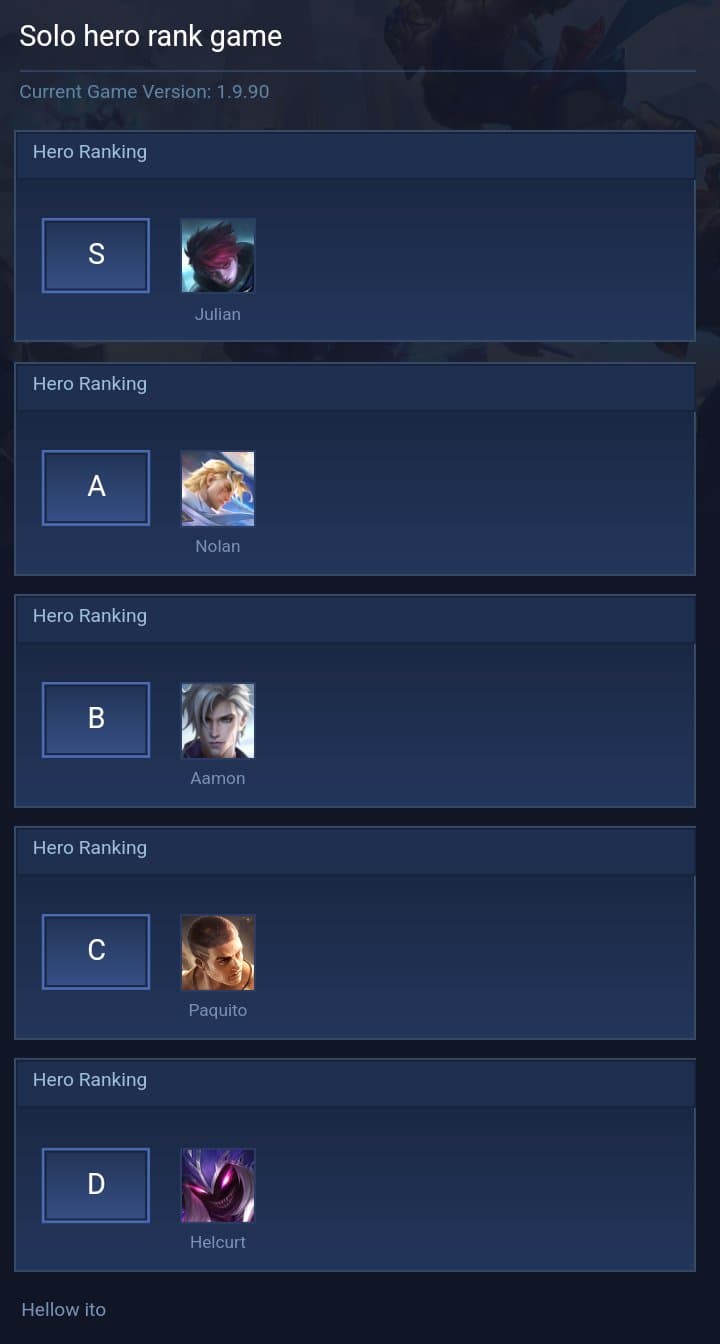 Solo hero rank game