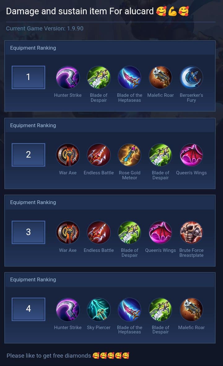 Damage and sustain item For alucard 🥰💪🥰