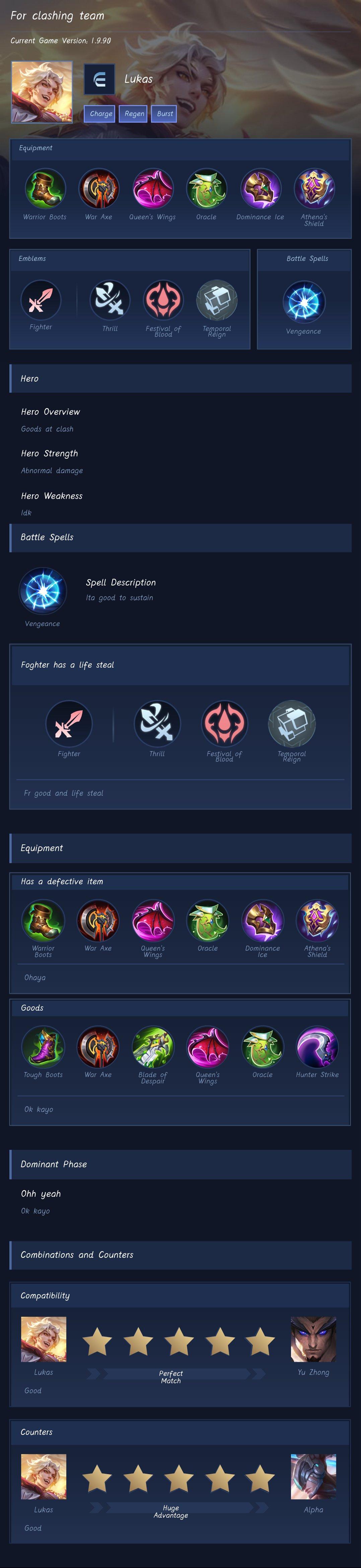 For clashing team