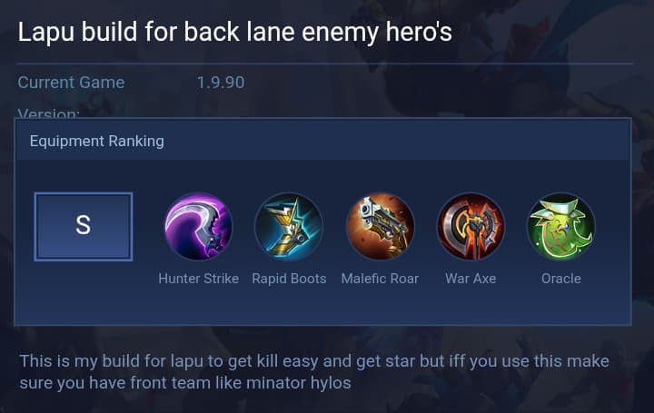 Lapu build for back lane enemy hero's