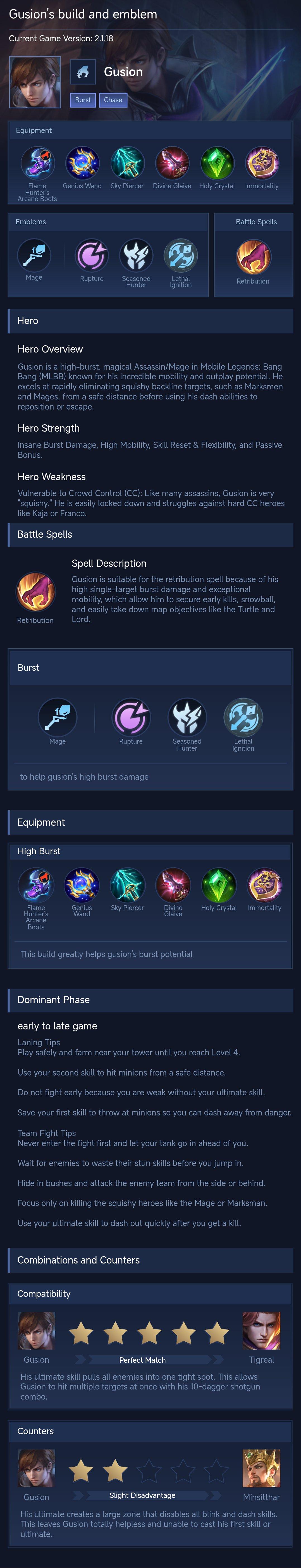 Gusion's build and emblem