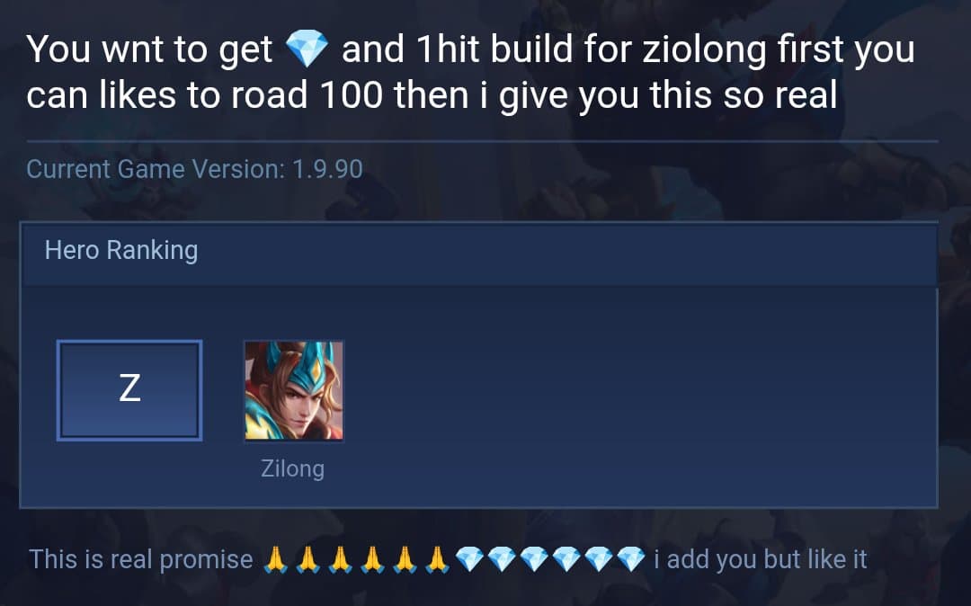 You wnt to get 💎 and 1hit build for ziolong first you can likes to road 100 then i give you this so real