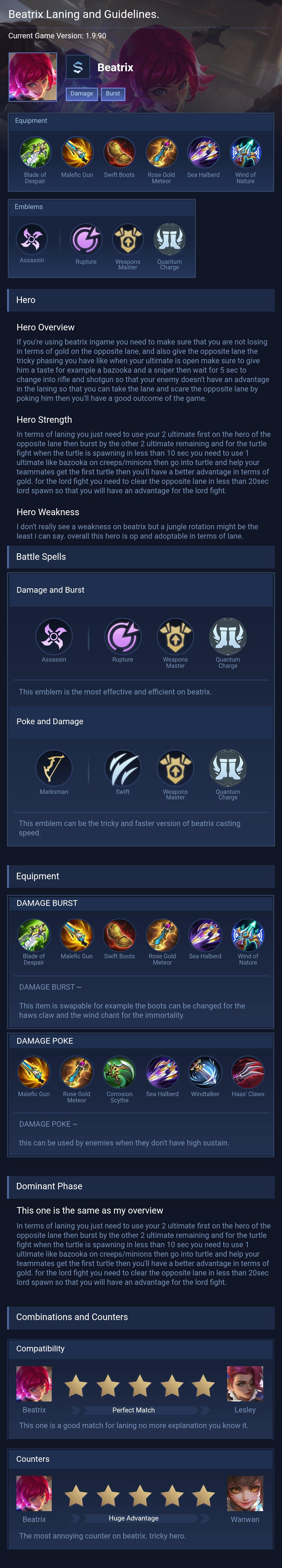 Beatrix Laning and Guidelines.