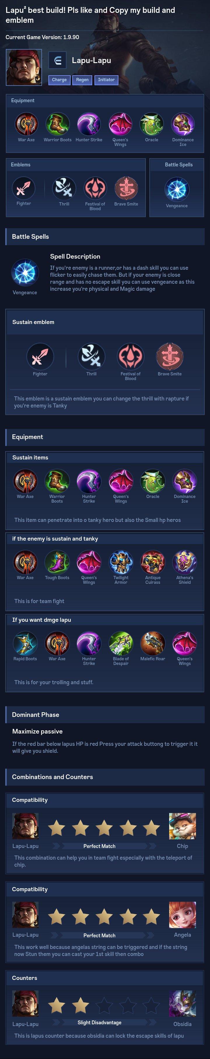 Lapu² best build! Pls like and Copy my build and emblem
