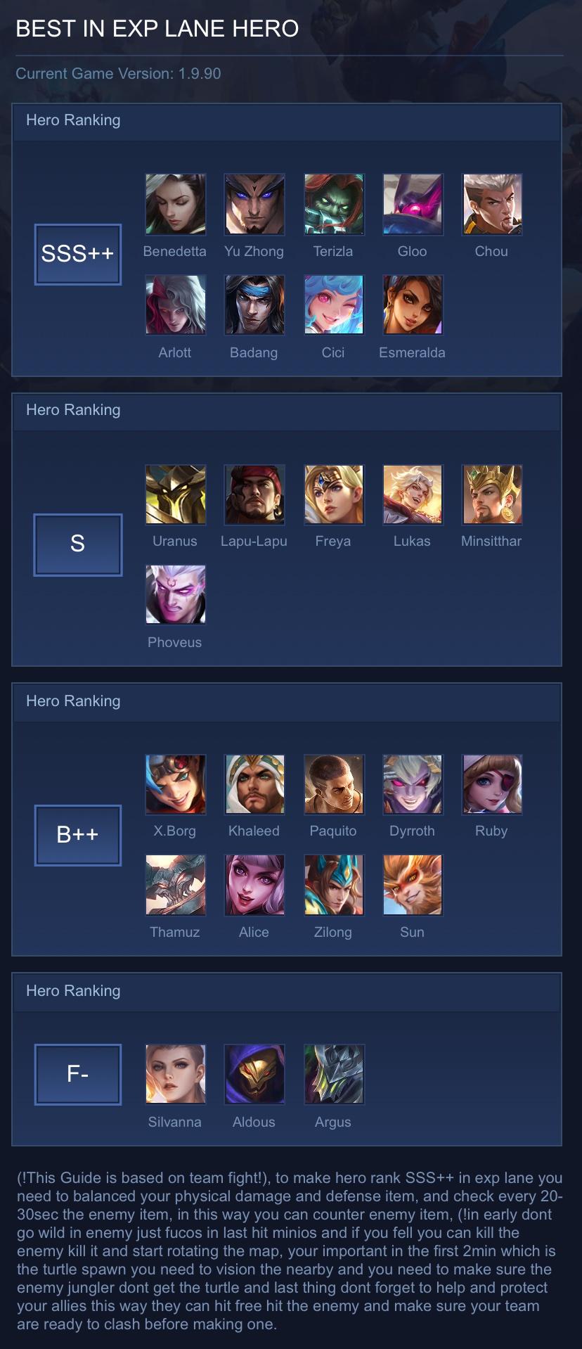 BEST IN EXP LANE HERO
