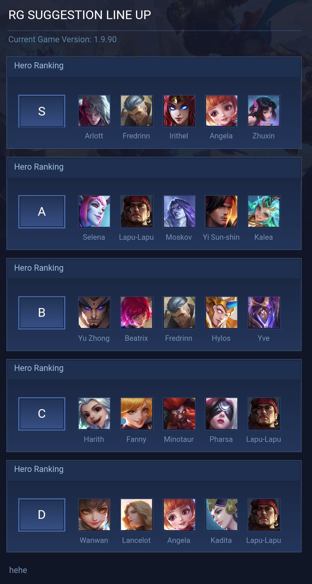 RG SUGGESTION LINE UP