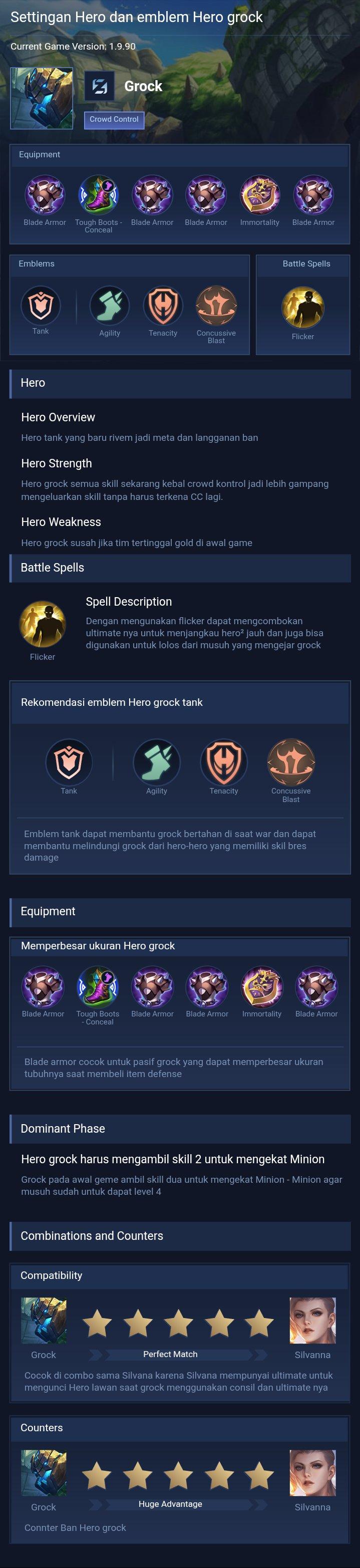 Settingan Hero dan emblem Hero grock