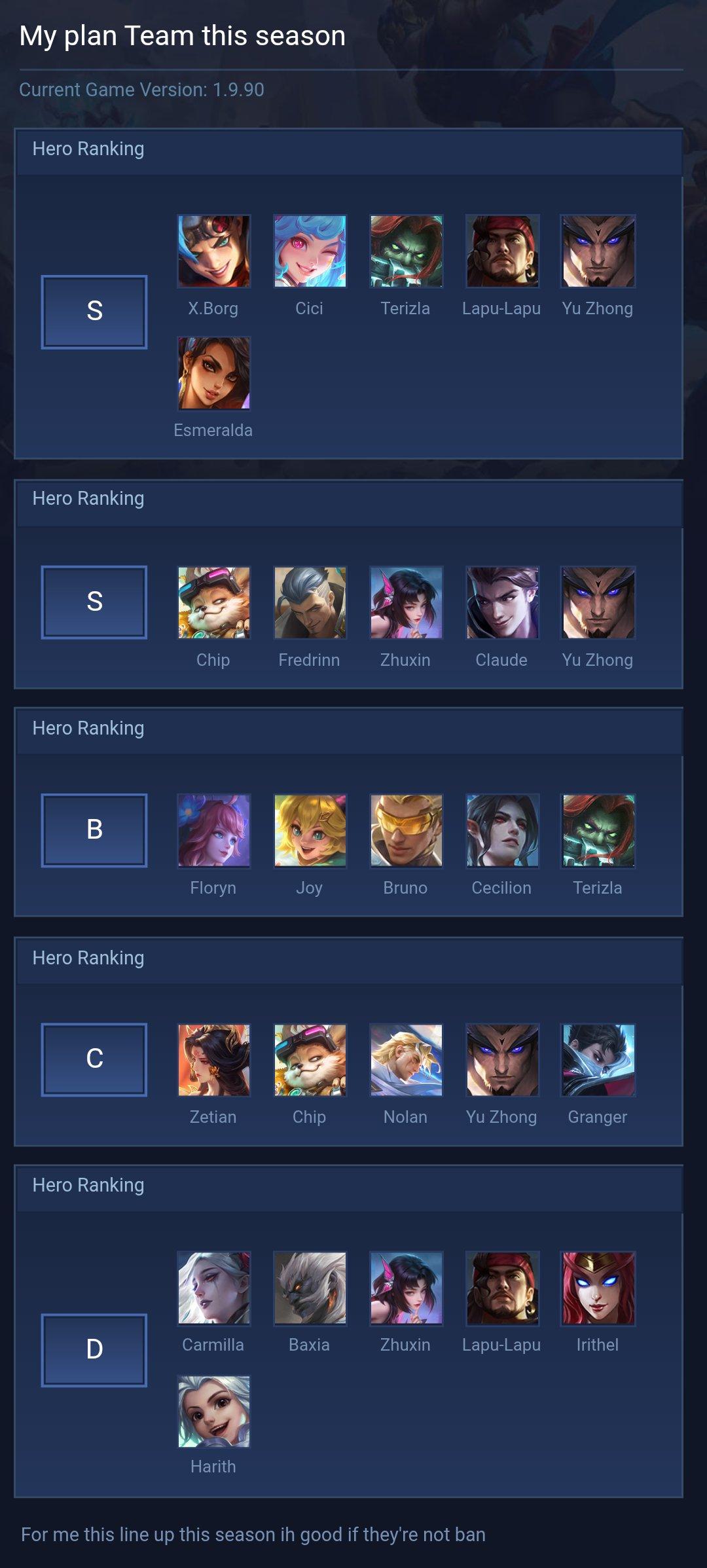 My plan Team this season