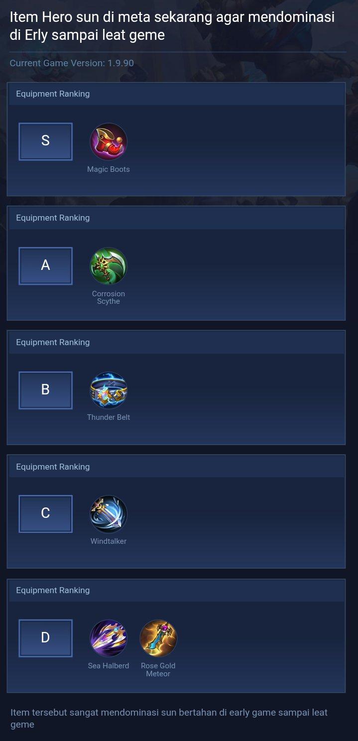 Item Hero sun di meta sekarang agar mendominasi di Erly sampai leat geme
